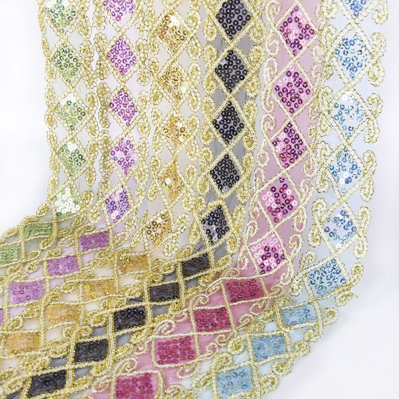 David accessories Sequins Lace Mesh Trim Lace Ribbon Applique Sewing Craft Supplies 10 Yards for Clothing Curtain Table Runner Making Decorating (Gold) - Image 2